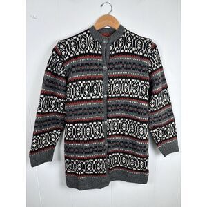 Vintage Nordic Wool‎ Knit Long Cardigan Sweater Women's XS Grey Button Down